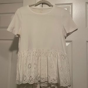 Kate Spade Broome Street Eyelet Peplum T-shirt Small